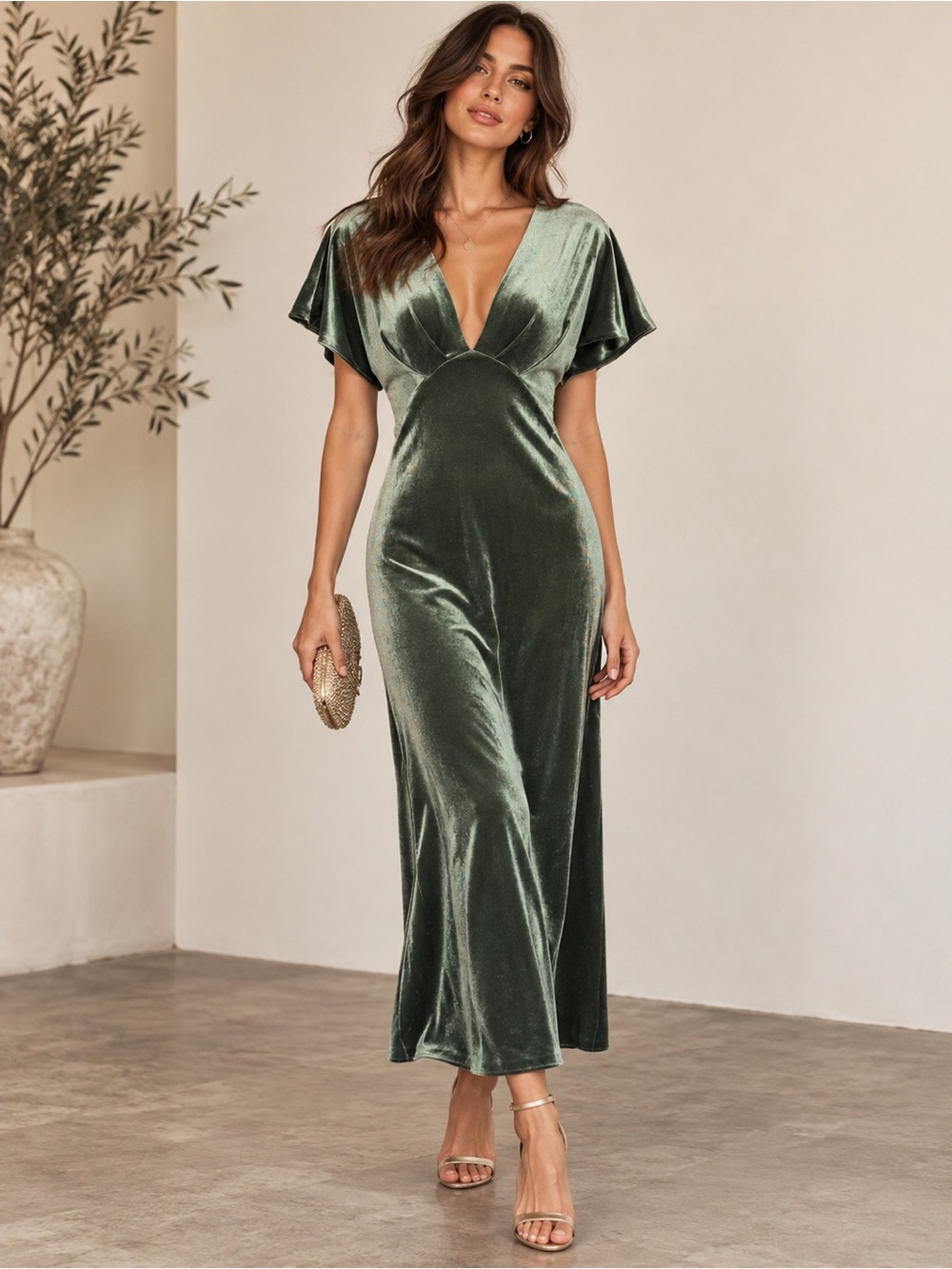 Zara Velvet Midi Dress in Sage Women's Small